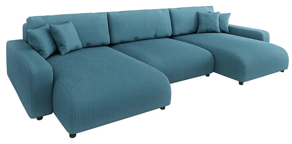 Тюркоазен ъглов диван с място за съхранение от рипсено кадифе Sara – Ropez