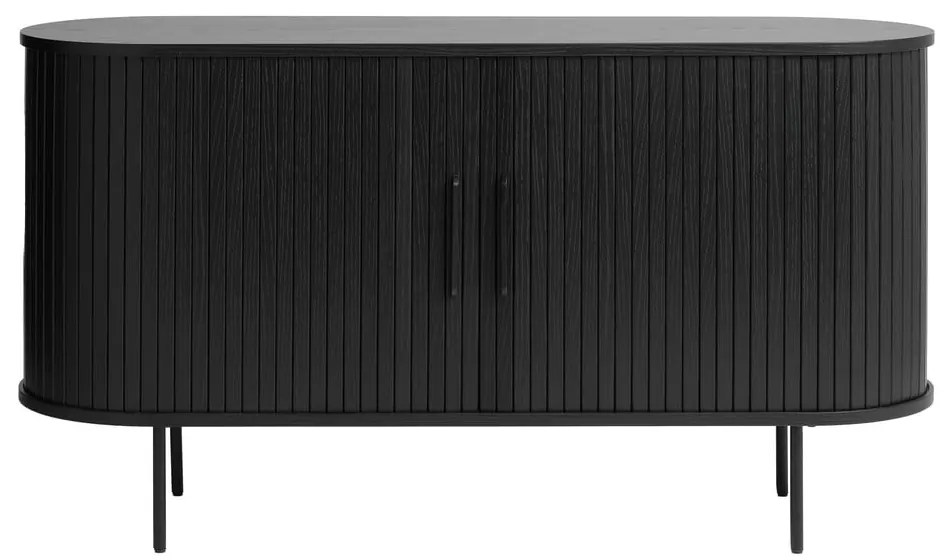 Черен нисък скрин от декор от дъб с плъзгащи се врати 140x76 cm Nola – Unique Furniture