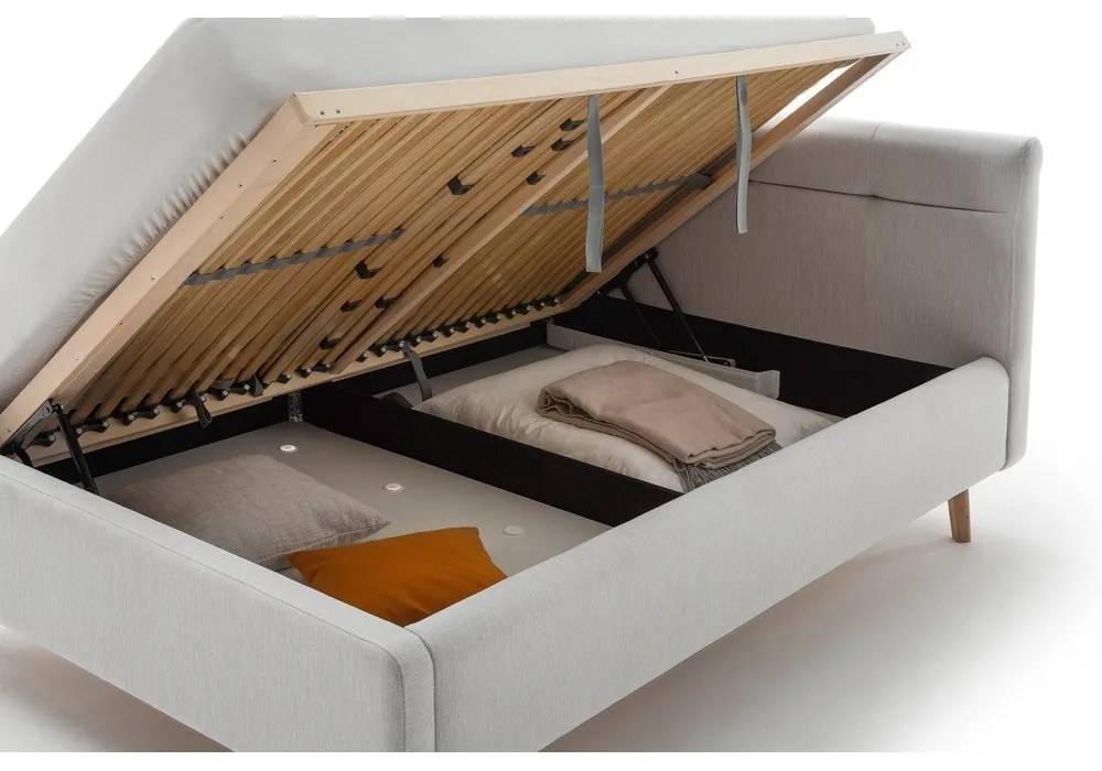 Светлосиво двойно легло 140x200 cm тапицирано с място за съхранение с включена подматрачна рамка Lotte – Meise Möbel