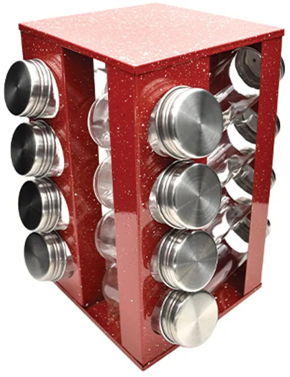 Бурканчета за подправки на стойка ZEPHYR ZP 1217 CS16, 16 бр. бурканчета, 4 нива, Въртяща се основа, Червен мрамор