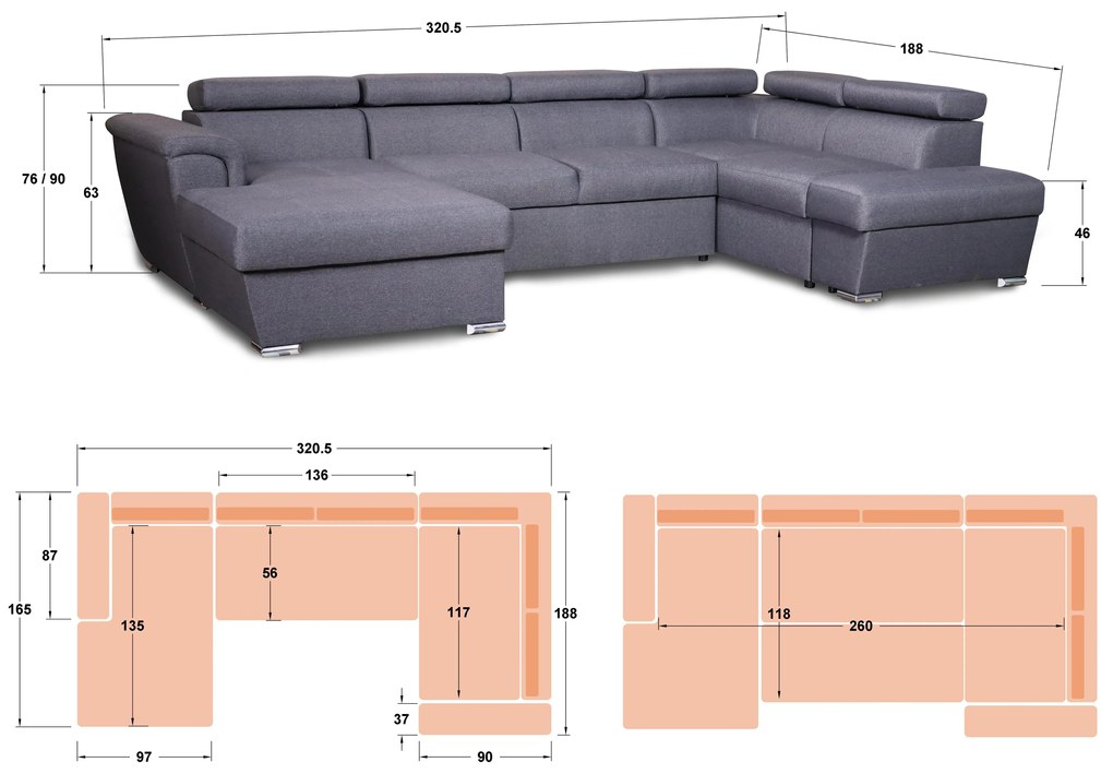 П - образен диван Медисън