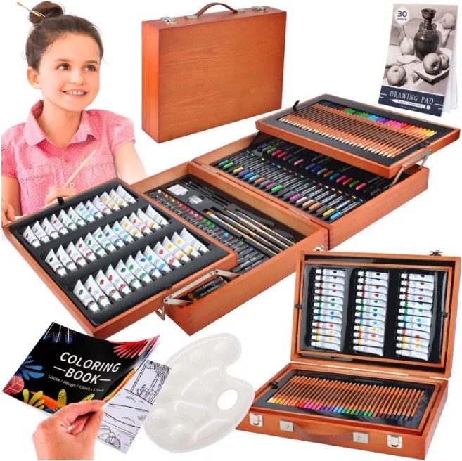 Професионален куфар за рисуване и живопис от дърво, 177 части за творчество MAALEO