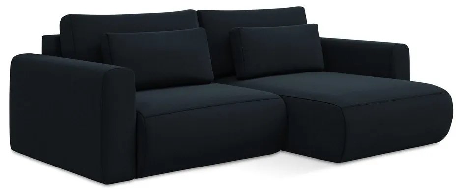 Тъмносин кадифен разтегателен ъглов диван с място за съхранение (десен ъгъл) Kapua – Makamii