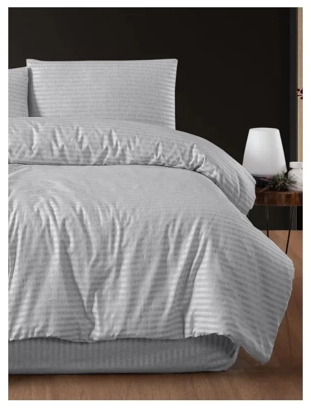 Светлосиво двойно удължено спално бельо с включен долен чаршаф 4 части 200x220 cm – Mila Home