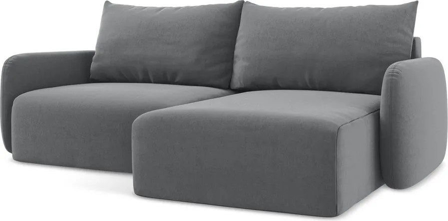 Сив кадифен сгъваем/с място за съхранение ъглов диван (десен ъгъл) Kalena – Makamii