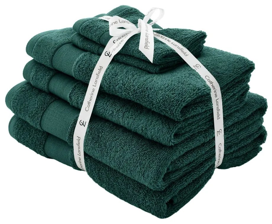 Тъмнозелени памучни хавлии и кърпи за баня в комплект от 6 бр. от тери Anti-Bacterial – Catherine Lansfield