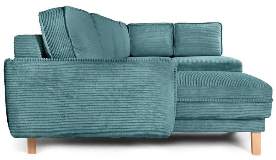 Тюркоаз сгъваем ъглов диван от рипсено кадифе (десен ъгъл/"U" форма) Tori – Bonami Selection