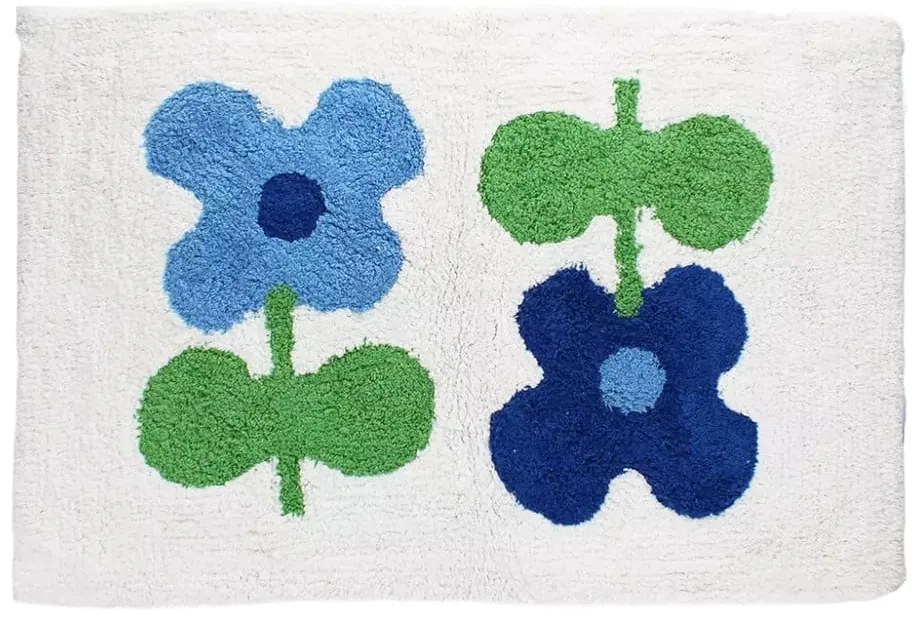 Бяло-син килим за баня 50x80 cm Blue Flowers – Rex London