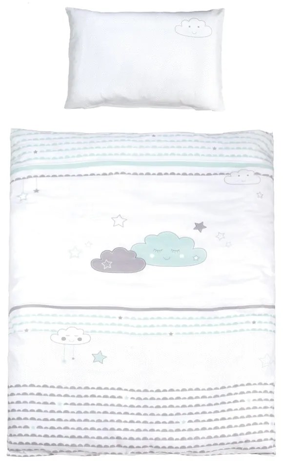 Бяло памучно детско спално бельо за детско креватче 100x135 cm Happy Cloud – Roba