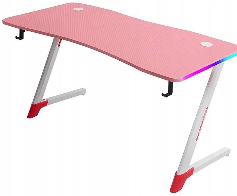 Розова геймърска PC маса с RGB LED осветление Šírka: 120 cm