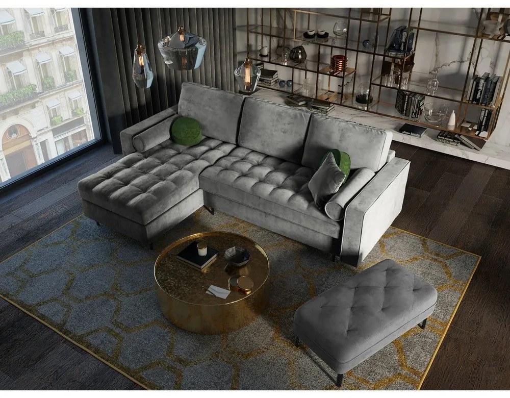 Светлосиво кадифено ъглово канапе, ляв ъгъл Santo - Milo Casa