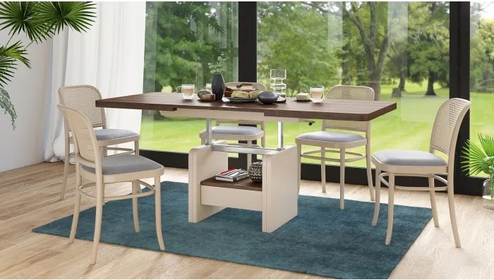 ЛЕКСУС Кафяв дъб/Бежов (Шампанско) - МОДЕРНА РАЗТЕГАТЕЛНА ХОЛНА МАСА С ПОВДИГАЩ МЕХАНИЗЪМ