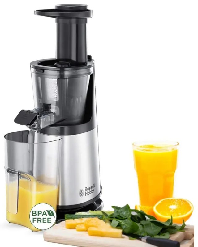 Сокоизстисквачка Slow juicer Russell Hobbs 25170-56, 150 W, 3 сита, 0.7 l,  Обратно движение, Студено пресоване, Инокс/черен