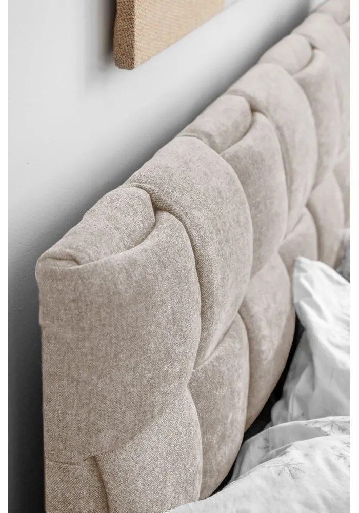 Бежово тапицирано двойно легло с включена подматрачна рамка 180x200 cm Eve – Miuform