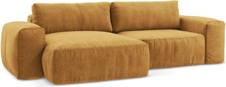 Шенилов сгъваем ъглов диван в цвят горчица (ляв ъгъл) Kuki – Makamii