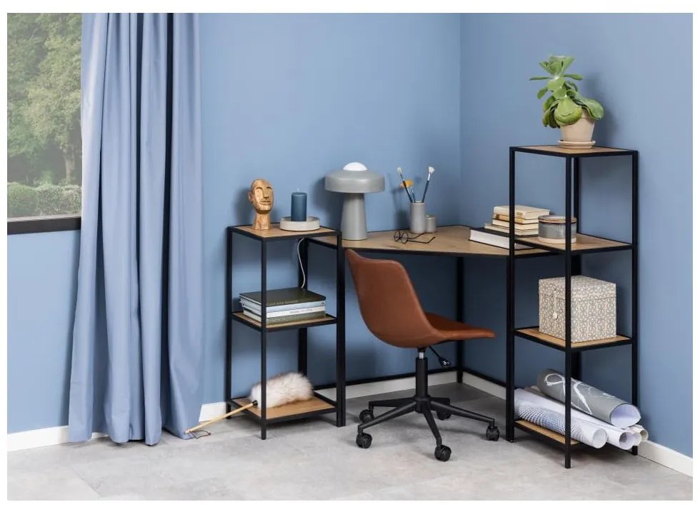 Черна/естествена библиотека от декор от дъб 37x120 cm Seaford – Actona