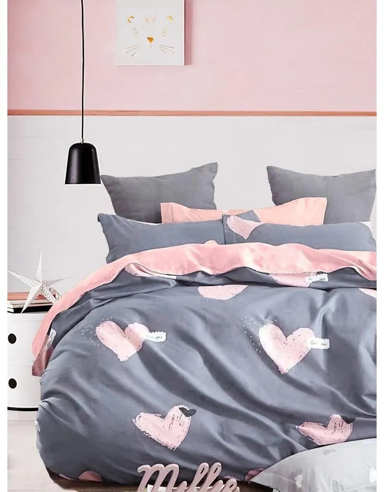 Розово сиво двойно удължено спално бельо от памук Renforcé с включен долен чаршаф 4 части 200x220 cm Beloved – Mila Home