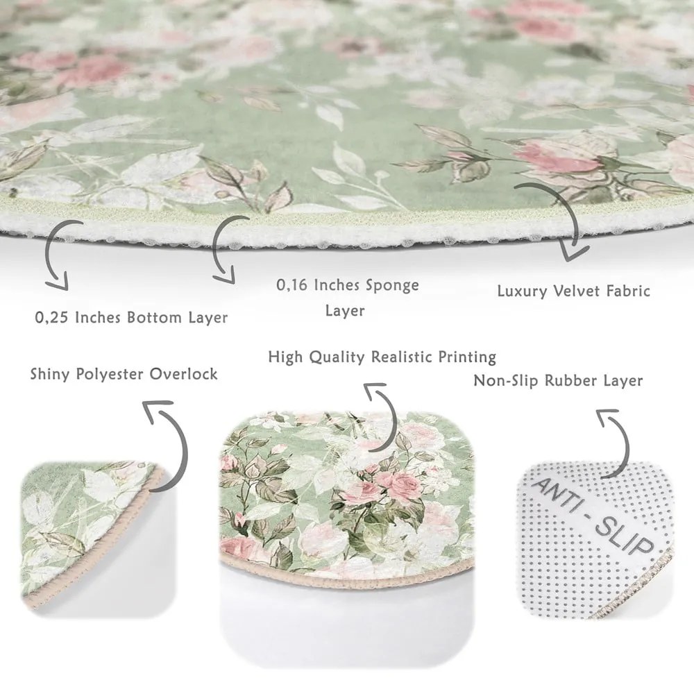 Светлозелен кръгъл килим подходящ за пране и за прахосмукачки роботи ø 100 cm Comfort – Mila Home