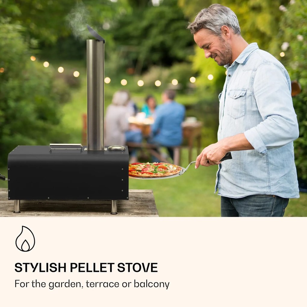 Klarstein Diavolo, пелетна пещ за пица, включително камък за пица, термометър, неръждаема стомана