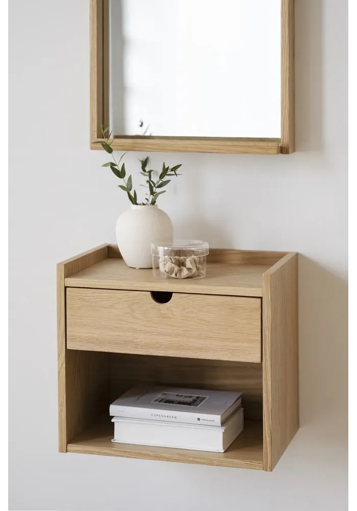 Висящо нощно шкафче с рафтове, изработено от дъбова дървесина в естествен цвят Hillmond - Rowico