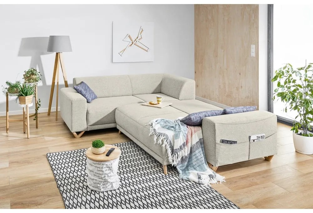 Бежов разтегателен/с място за съхранение ъглов диван (ляв ъгъл/L форма) Classy Sophie – Miuform