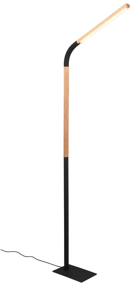 LED подова лампа в черен и естествен цвят с дървен абажур (височина 169,5 cm) Norris - Trio