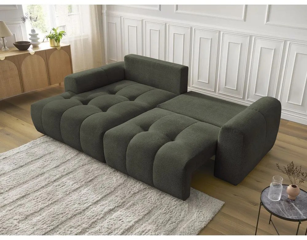 Шенилов разтегателен ъглов диван с място за съхранение в цвят каки (ляв ъгъл) Roxelane – Bobochic Paris