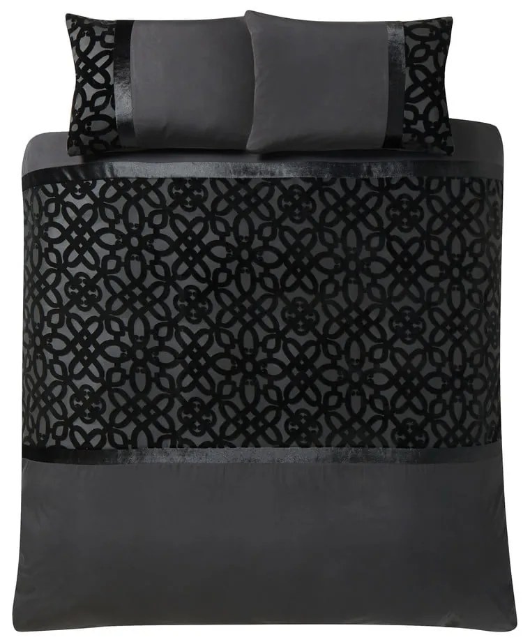 Черно двойно удължено спално бельо 230x220 cm Lattice Cut – Catherine Lansfield