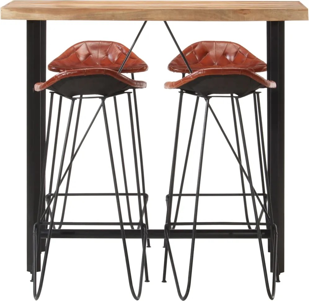 278763 vidaXL Бар комплект от 5 части масивно дърво и естествена кожа