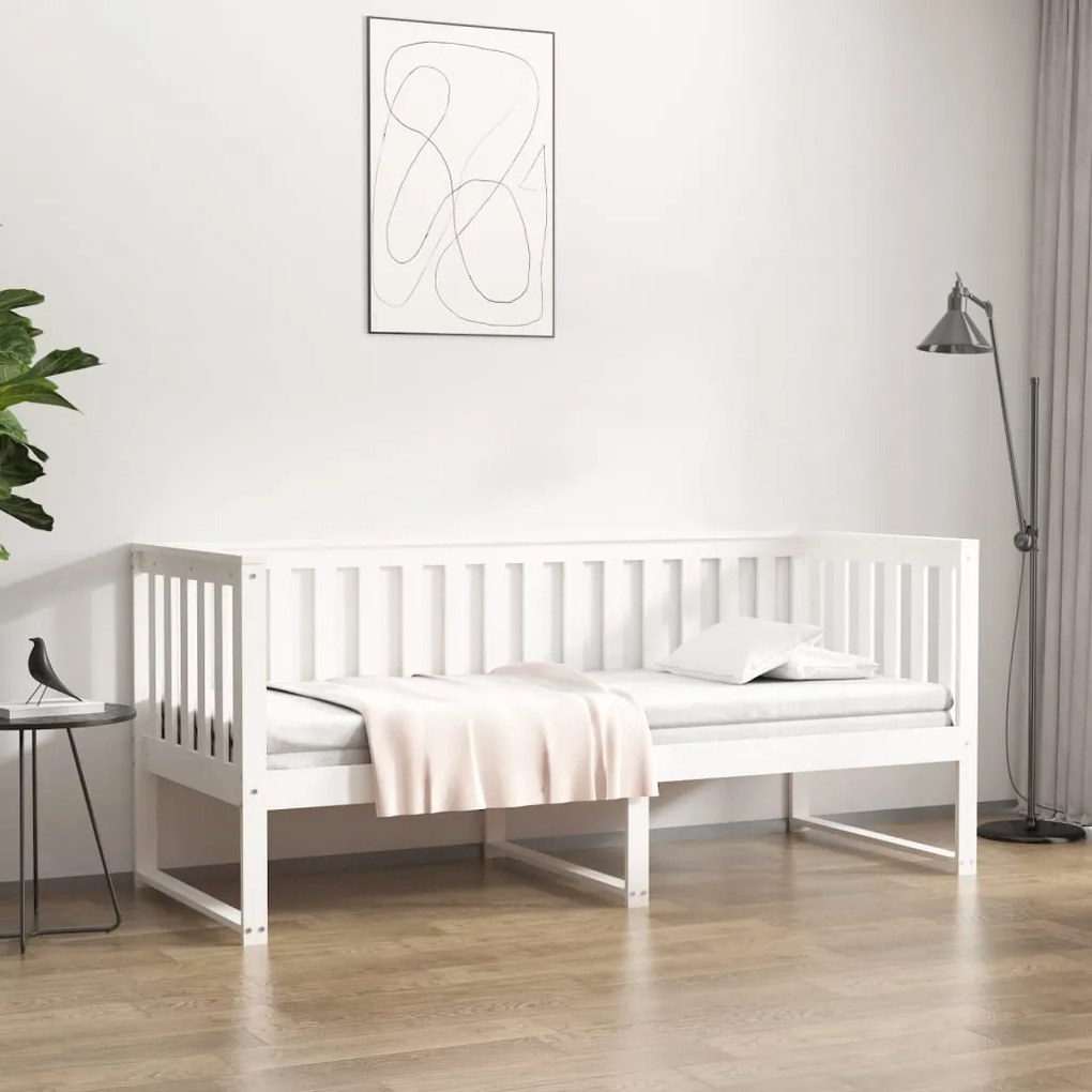 820877 vidaXL Дневно легло без матрак, бял, 80x200 см, борово дърво масив
