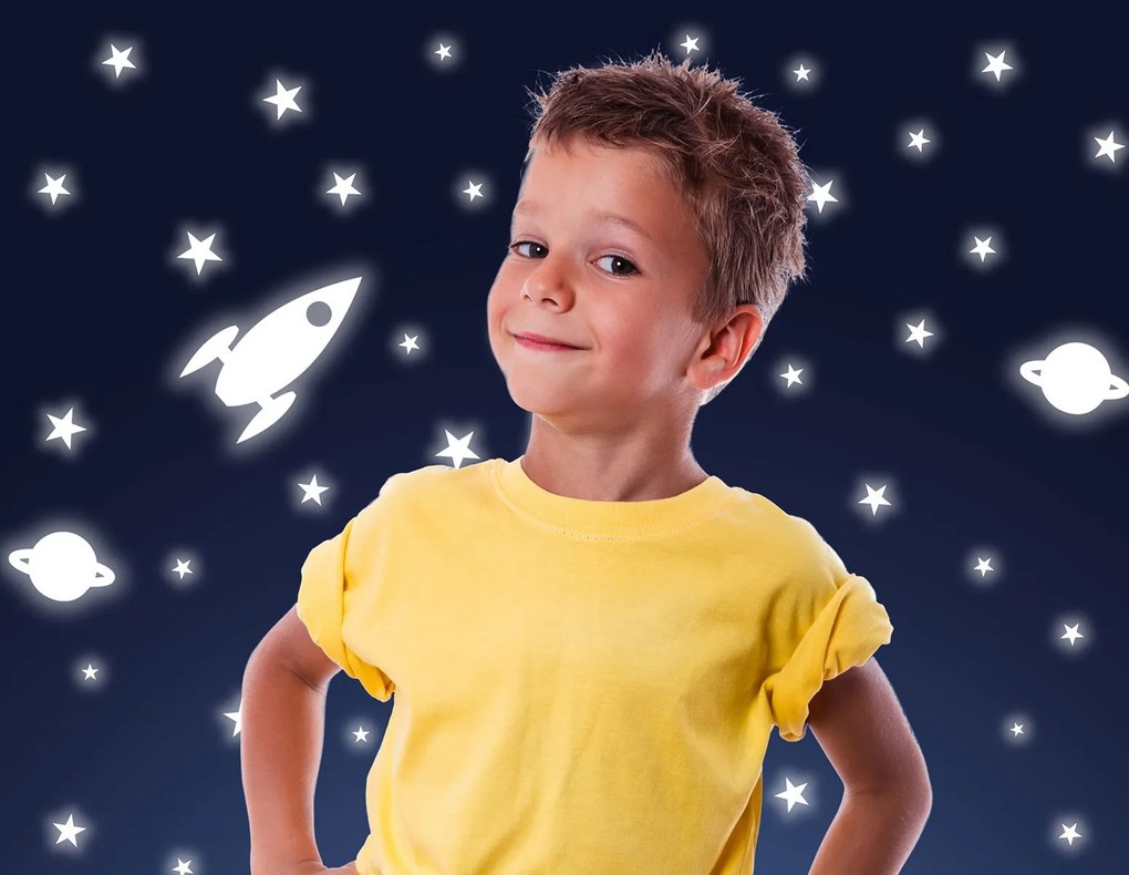 Декоративни стикери за стена Rocket & Stars Фосфоресциращ S