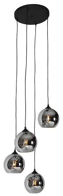 Висяща лампа в стил арт деко черна с опушено стъкло 4-светлина - Wallace