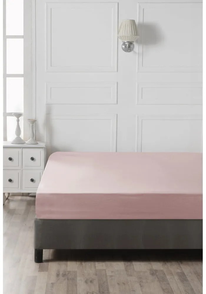 Розов еластичен памучен чаршаф 140x200 cm – Mijolnir