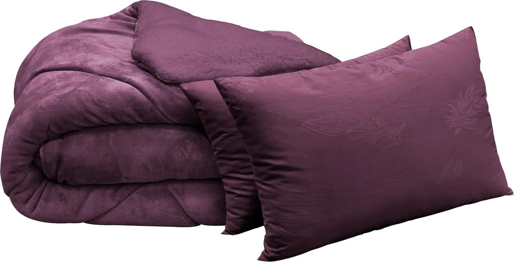 Сет луксозно одеяло и 2 възглавници лилав