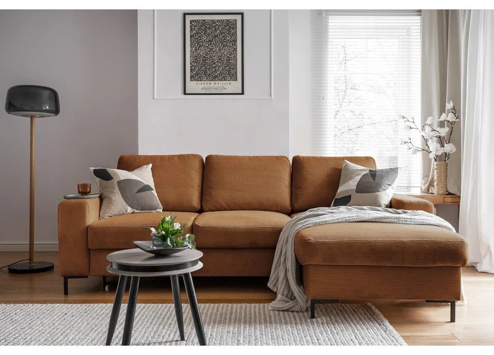 Оранжево-кафяв разтегателен ъглов диван от рипсено кадифе (десен ъгъл) Lofty Lilly – Miuform