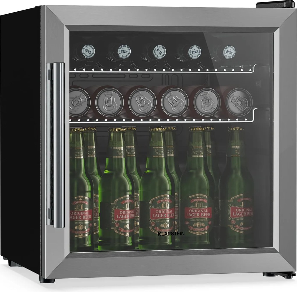 Klarstein Beersafe хладилник за напитки с стъклена врата | 44 x 48 см | LED вътрешно осветление | Сребрист