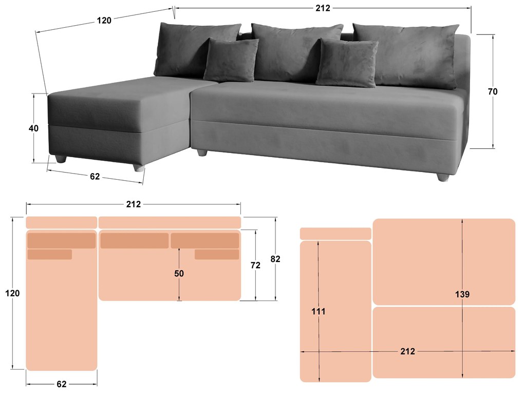 Разтегателен ъглов диван Дафини
