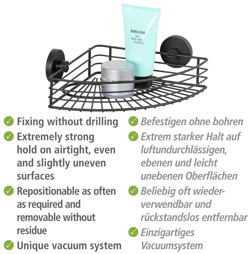 Черен ъглов рафт за баня Vacuum-Loc® Bari - Wenko