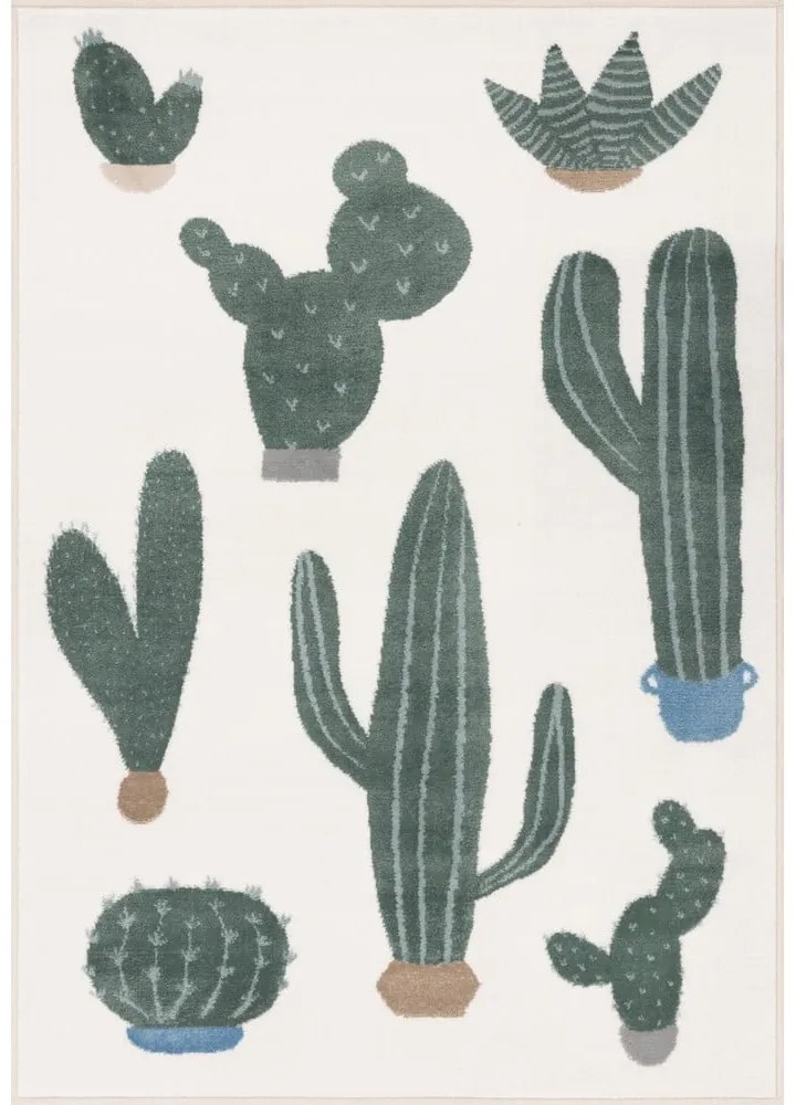 Детски килим в цвят слонова кост и зелено 133x190 cm Cacto Malachite – FD