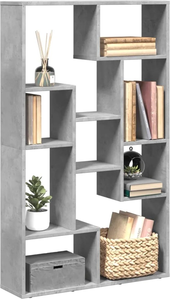 858159 vidaXL Библиотека, бетонно сива, 72x20x120,5 см, инженерно дърво