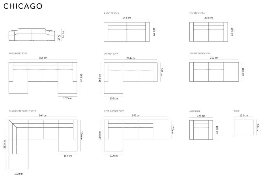 Светлосив ъглов диван (десен ъгъл) Chicago - Cosmopolitan Design