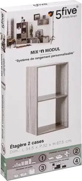 Рафт 5five Mix'n Modul, 2 отделения, MDF, 35x32x68 cm - Дървесен