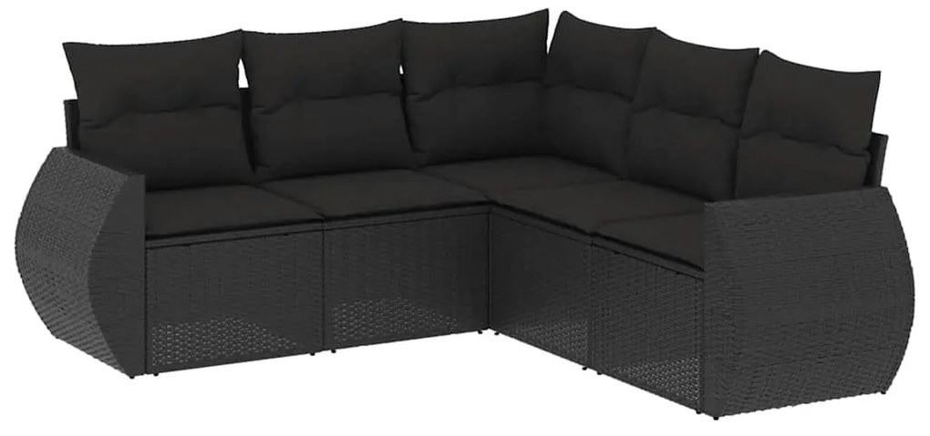 3253682 vidaXL Градински комплект с възглавници, 5 части, черен полиратан