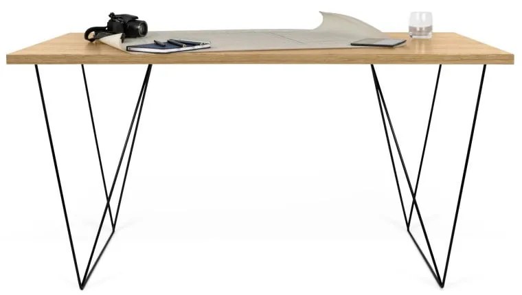 Работно бюро в декор от дъбово дърво с черни крака , 140 x 75 cm Flow - TemaHome