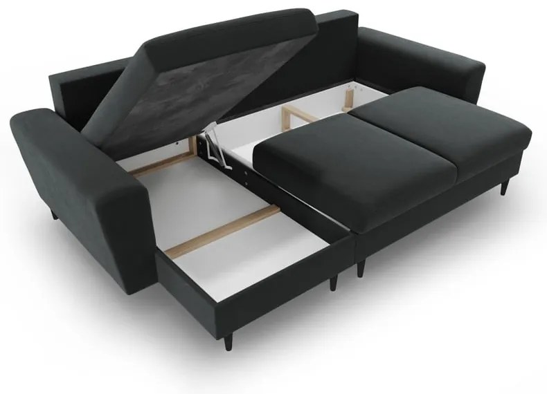 Тъмносив кадифен разтегателен ъглов диван с място за съхранение Kyoto – Cosmopolitan Design