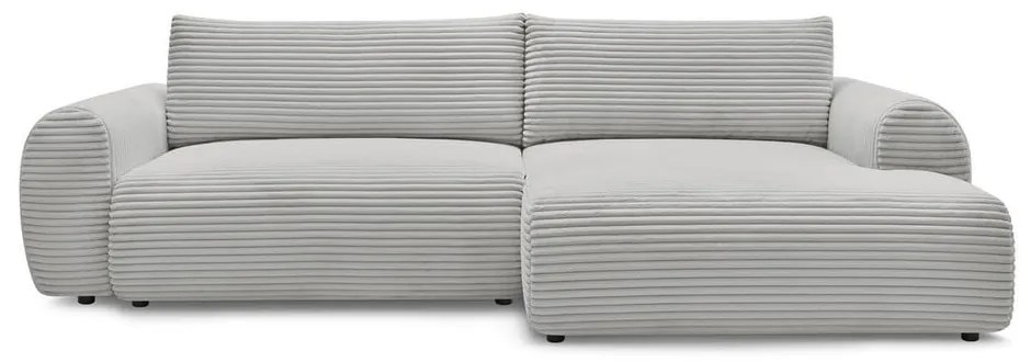 Светлосив разтегателен ъглов диван от рипсено кадифе (десен ъгъл) Lucien – Bobochic Paris