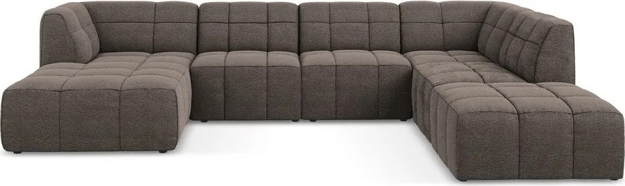 Кафяв ъглов диван от прежда с примки от букле (U форма) Aloha – Makamii