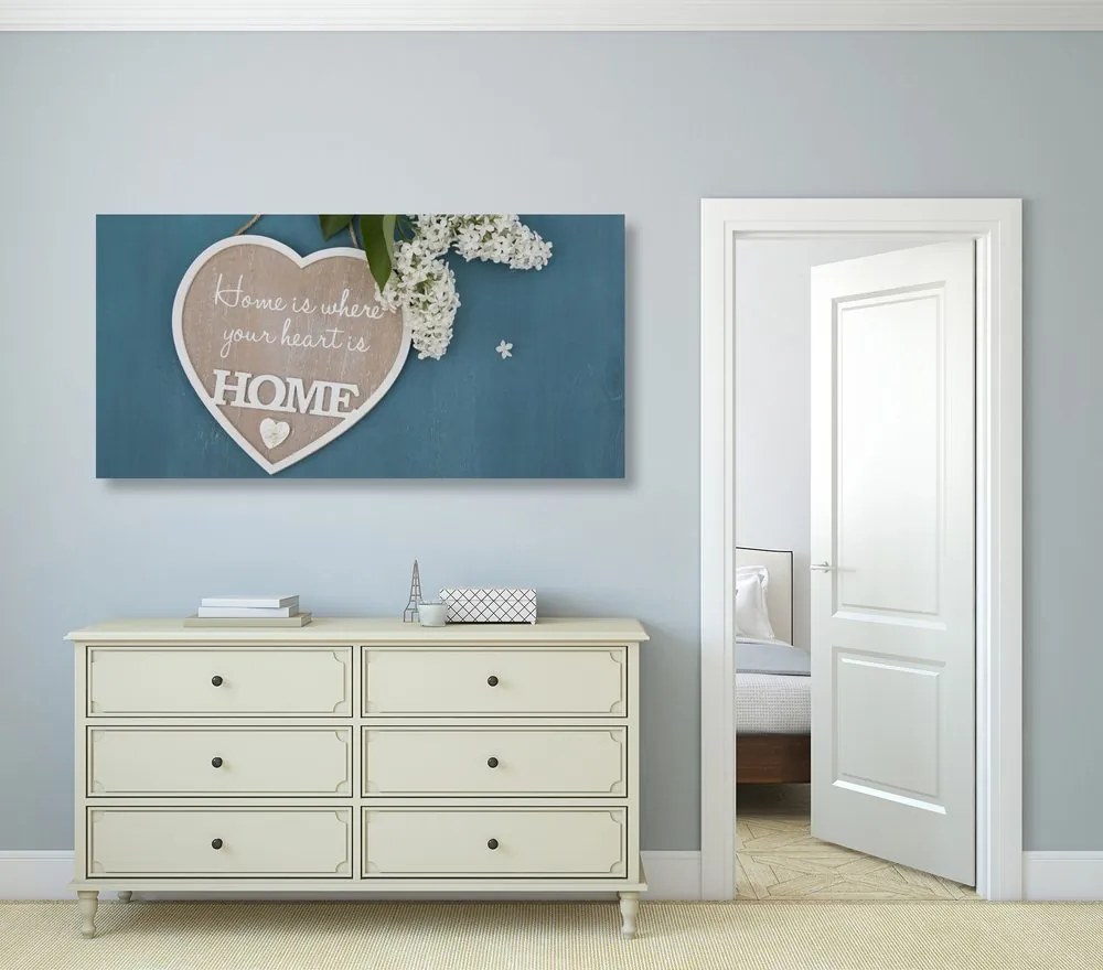 Картина на платно – Сърце с цитат - Home is where your heart is