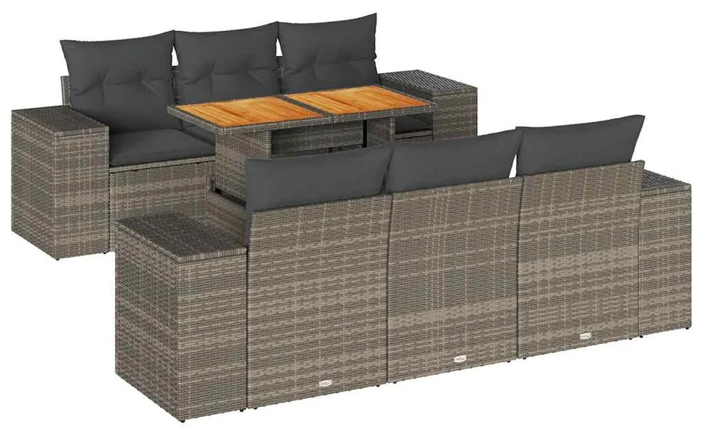 3327336 vidaXL Градински диван с възглавници, 7 части, полиратан, сив