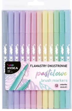Kidea - Двувърхи флумастери с четка 12 цв. Пастел